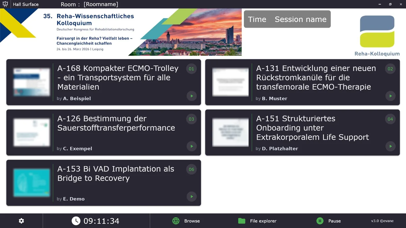 iCon Saal-Präsentationssystem mit Vortragsliste und Steuerung